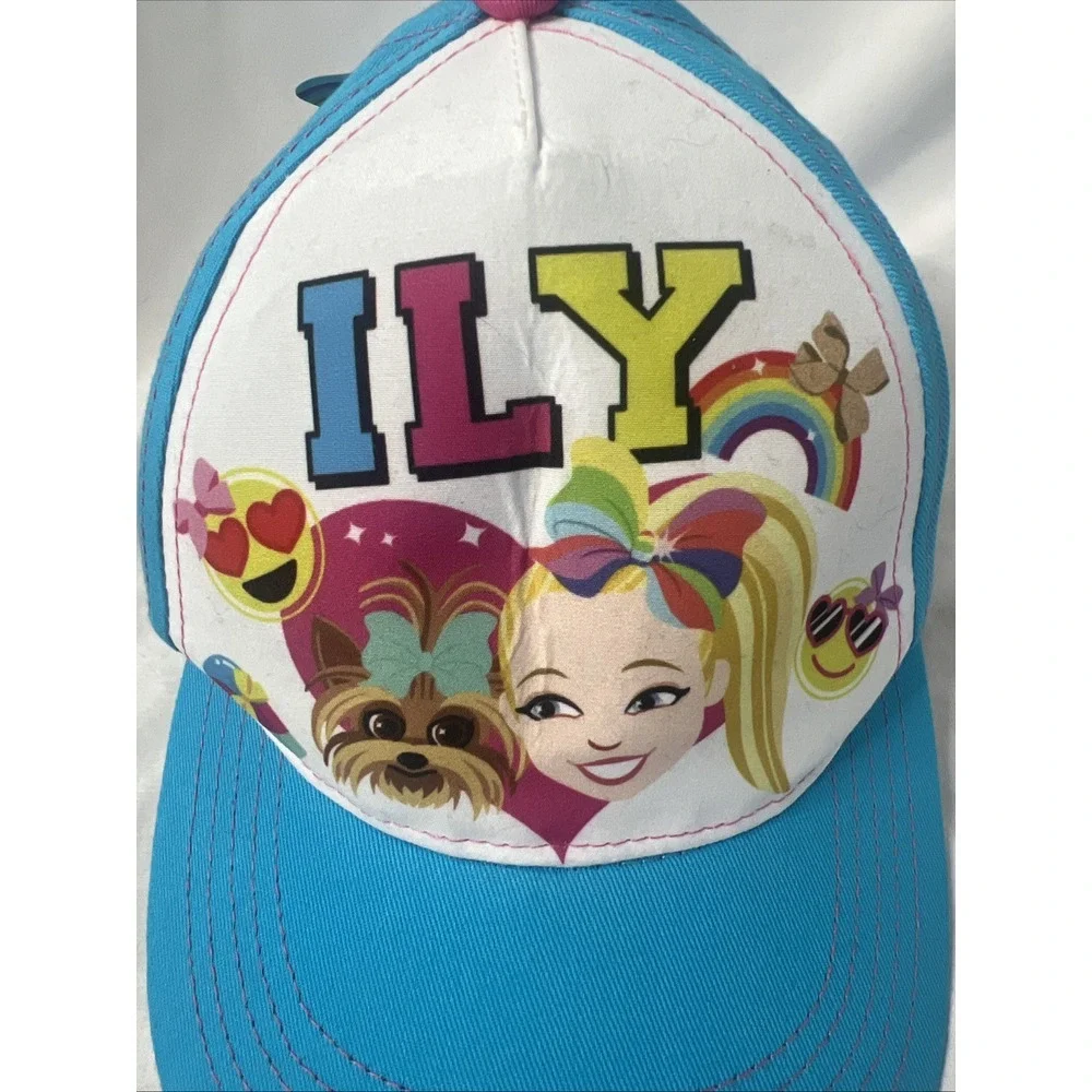 ILY JoJo SIWA Nickelodeon Kids Girls Rainbow Emoji Dog Bow Blue Baseball Hat Cap